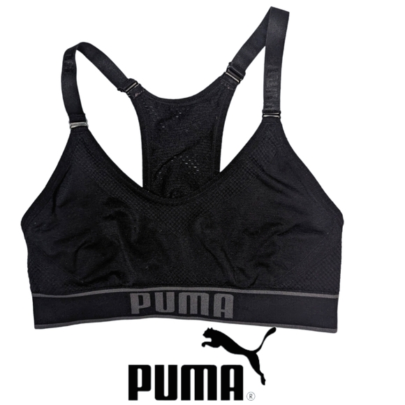 PUMA adjustable sports bra - subtle branding; no padding; Medium/Black - Picture 2 of 3